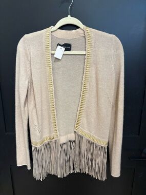 Zadig & Voltaire Cashmere Tan/Gold Cardigan W/Fringe Size Small